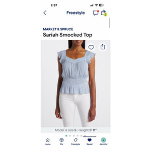 Women's MARKET & SPRUCE Sariah Smocked Top L Blue & White Striped